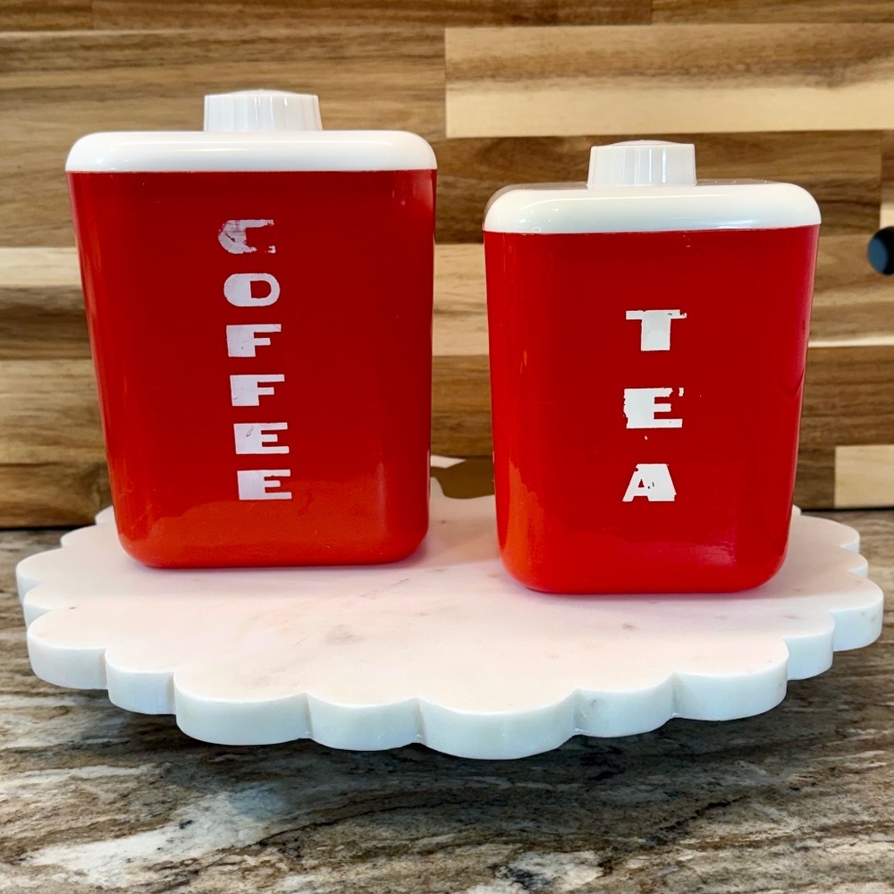 ☕ Vintage Red Lustro Ware 2 Piece Coffee & Tea Canister Set • #111 & #110 🍵